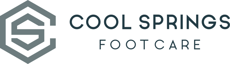 The "CSFC" logo image is o n the left with a c wrapping around the s and on the right is the business name cool springs foot care